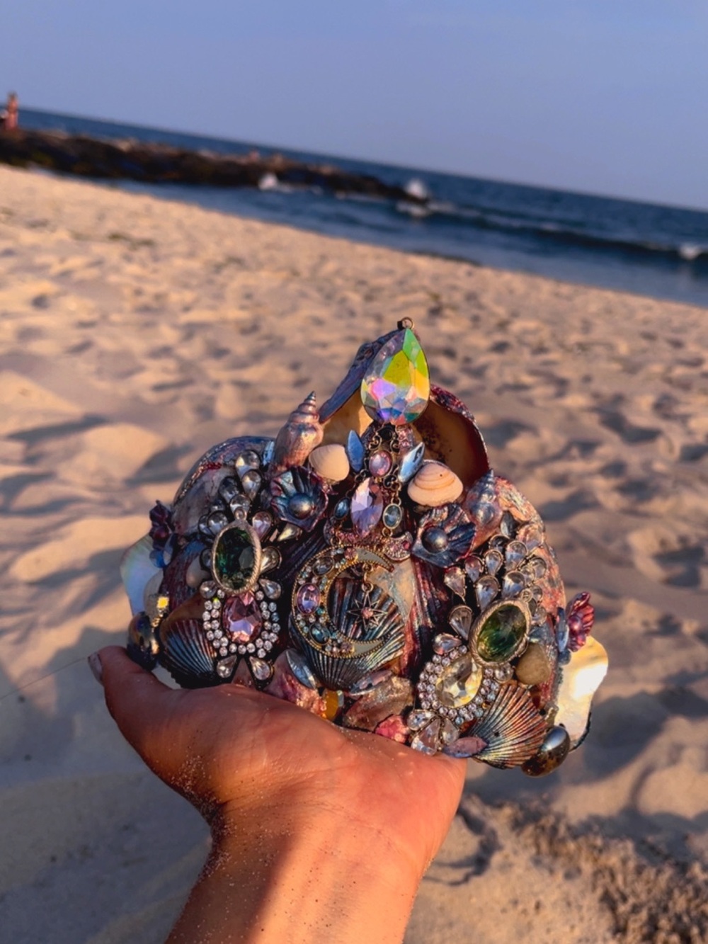 Moon and Stars Mermaid Crown — Iridescent Pink & Gold Accents